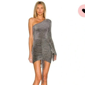 Superdown Sparkle Black/Silver One Shoulder Ruched Mini Dress Women’s Size Small